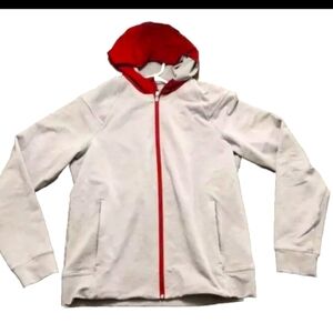 Men's Lululemon large dark grey w burgundy accent hooded zip up w front pockets